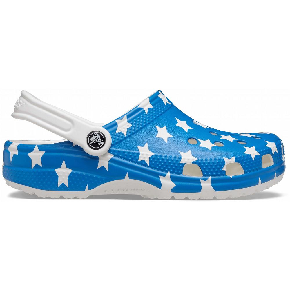 Blue Men's Crocs Classic American Flag Clogs | NZ 0795GSOL